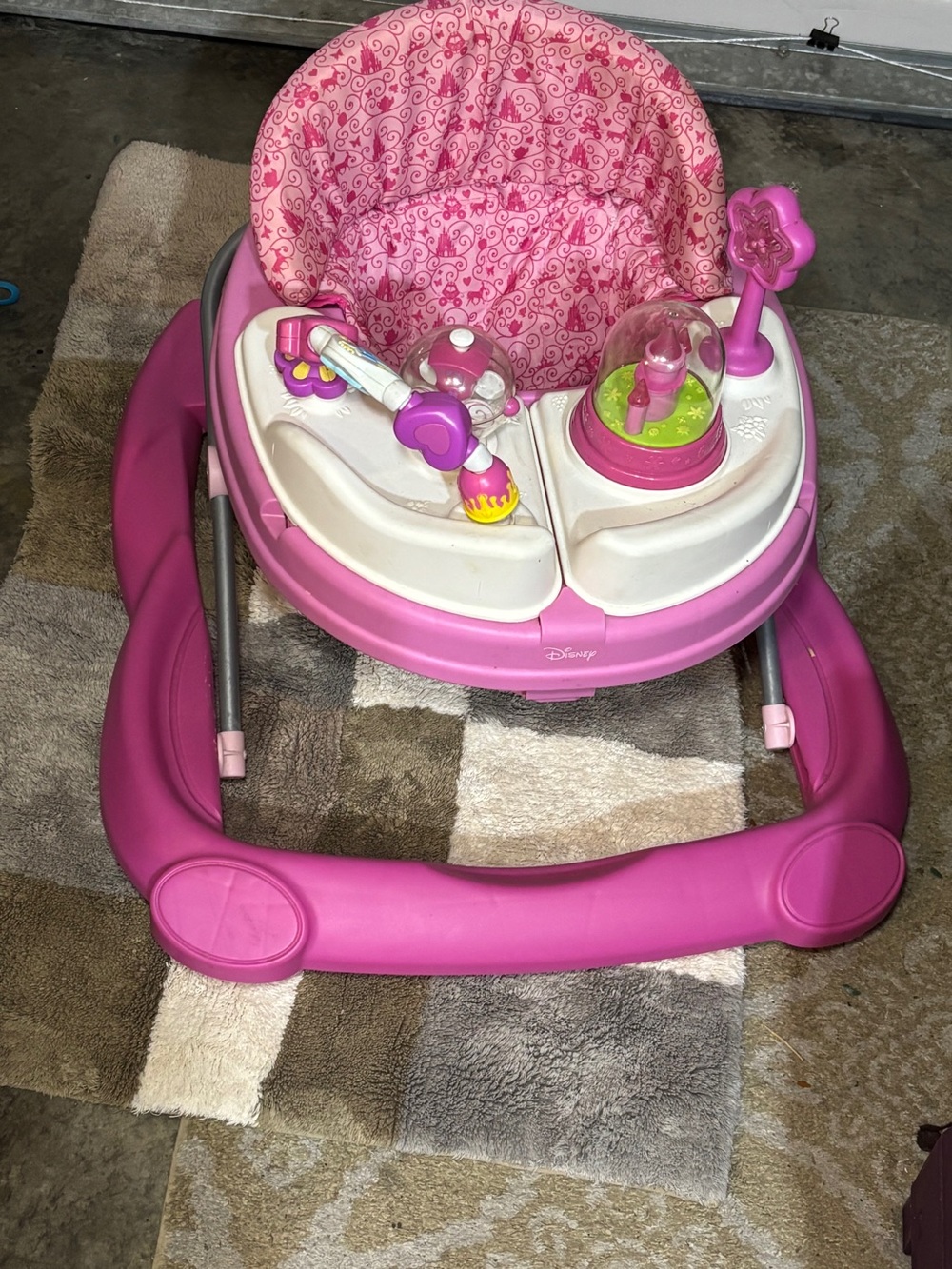 Disney Pink and White Baby Walker with Interactive Play Tray